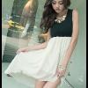 Cotton With Chiffon One-piece Dress DA-8242S9098J32C2-W300  Product Details: Color(s): Black, Almond  Ingredients: Cotton + Chiffon   Size (CM): Skirt Length 117; Shoulder Width 26; Chest 72-96; Waist 54-94  SGD 34.90